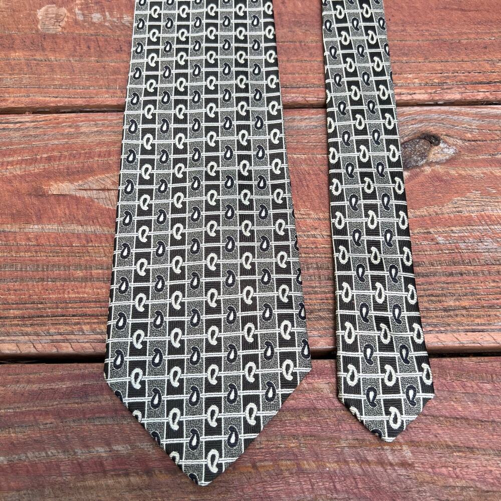 Vintage 90s Italian Silk Tie Giacomo de Senese Paisley Sage Green Retro Menswear